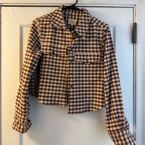 Sezane Cropped Brown Plaid Jacket